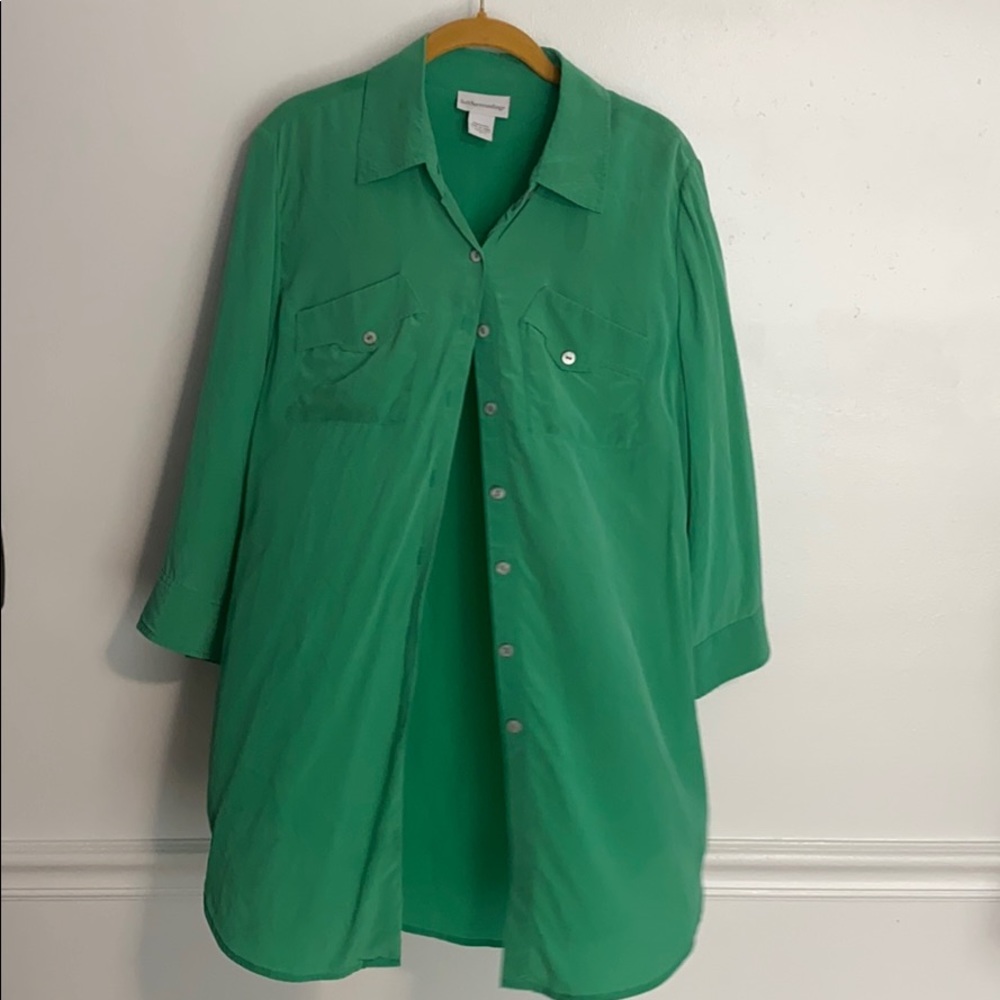 Soft Surroundings 100% silk green tunic blouse